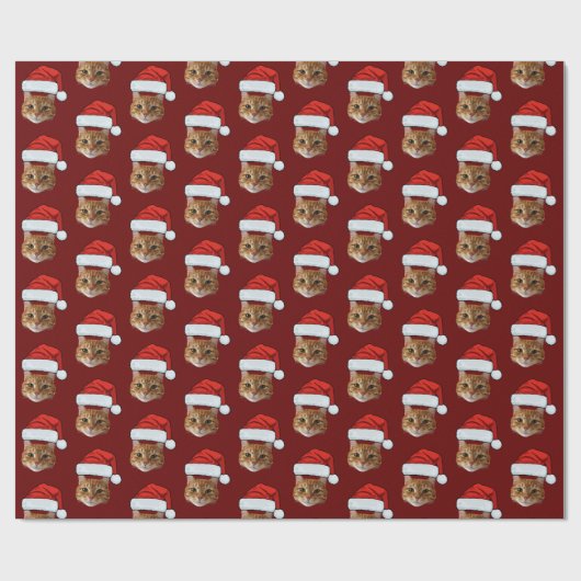 Funny Custom Face Cat Foto Weihnachtsmannmütze Wei Geschenkpapier (Flach)