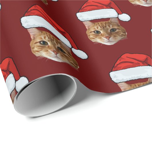 Funny Custom Face Cat Foto Weihnachtsmannmütze Wei Geschenkpapier (Rolleneckpunkt)