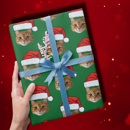 Funny Custom Face Cat Foto Weihnachtsmannmütze Wei Geschenkpapier