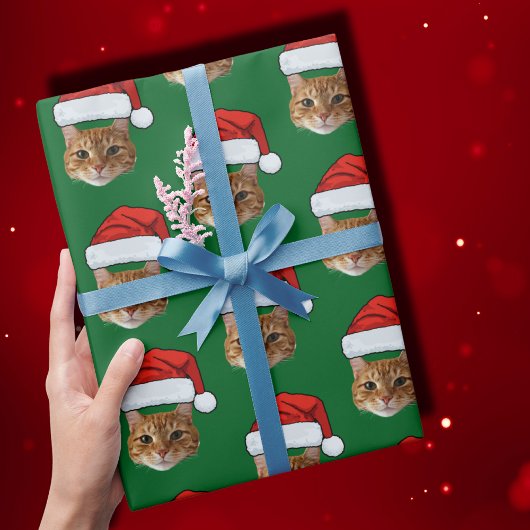 Funny Custom Face Cat Foto Weihnachtsmannmütze Wei Geschenkpapier