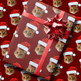 Funny Custom Face Cat Foto Weihnachtsmannmütze Wei Geschenkpapier