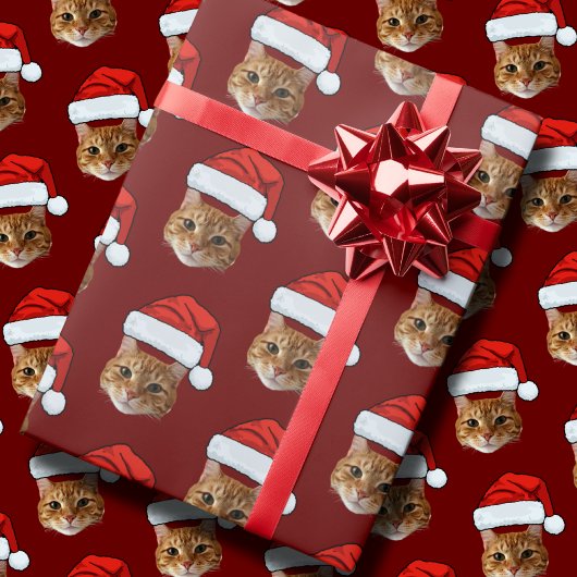 Funny Custom Face Cat Foto Weihnachtsmannmütze Wei Geschenkpapier