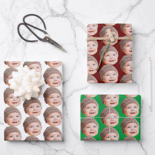 Funny Custom Face Foto Baby Mama Vater Geschenk Geschenkpapier Set