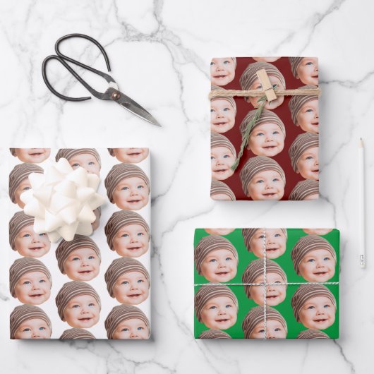 Funny Custom Face Foto Baby Mama Vater Geschenk Geschenkpapier Set (Vorderseite)