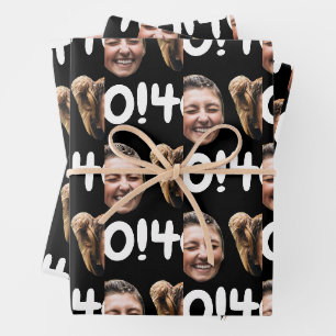Funny Custom Face Foto Birthday Age Black Geschenkpapier Set