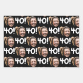 Funny Custom Face Foto Birthday Age Black Geschenkpapier Set (Vorderseite)