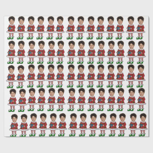 Funny Custom Face Foto Elf Weihnachten Geschenkpapier (Flach)