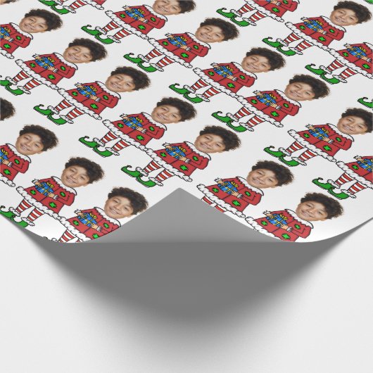 Funny Custom Face Foto Elf Weihnachten Geschenkpapier (Ecke)