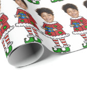 Funny Custom Face Foto Elf Weihnachten Geschenkpapier (Rolleneckpunkt)