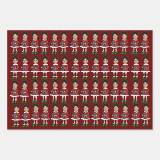 Funny Custom Face Foto Elf Weihnachten Geschenkpapier Set (Vorderseite 3)