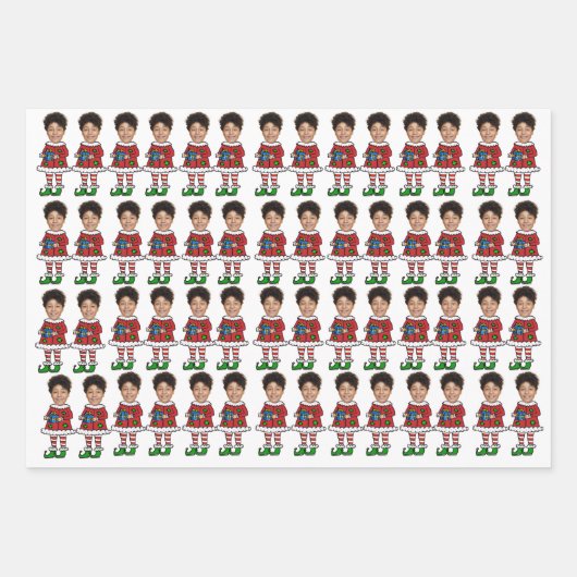 Funny Custom Face Foto Elf Weihnachten Geschenkpapier Set (Vorderseite)