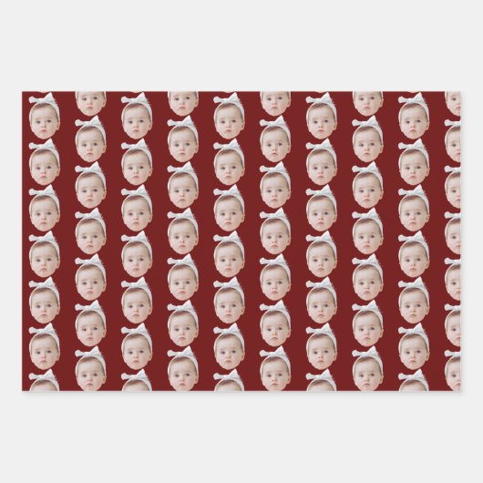 Funny Custom Face Foto Face Wiederholung Muster Geschenkpapier Set (Vorderseite 2)