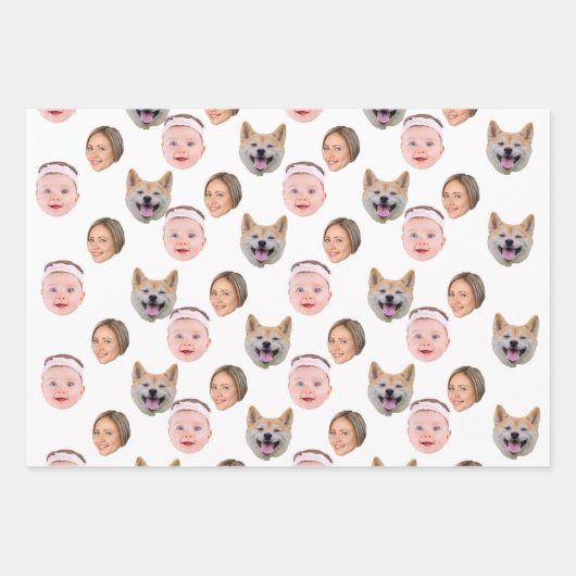 Funny Custom Face Foto Familie 3 Fotos Geschenkpapier Set (Vorderseite)