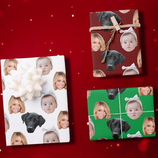 Funny Custom Face Foto Family Face 3 Fotos Geschenkpapier Set