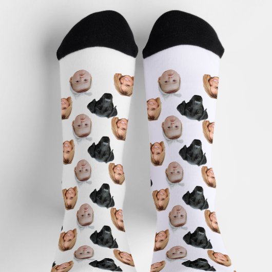 Funny Custom Face Foto Family Face 3 Fotos Socken (Oben)