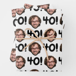 Funny Custom Face Foto Geburtstagszeit Schwarz-wei Geschenkpapier Set