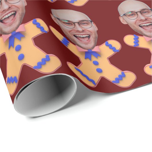 Funny Custom Face Foto Gingerbrett Männer Weihnach Geschenkpapier (Rolleneckpunkt)