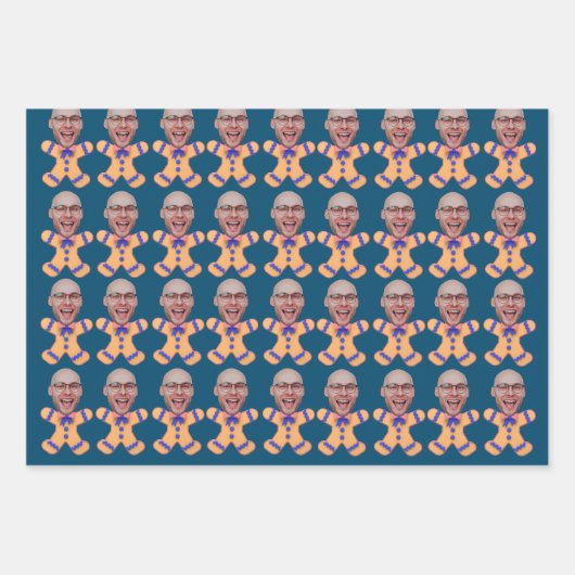 Funny Custom Face Foto Gingerbrett Männer Weihnach Geschenkpapier Set (Vorderseite 3)