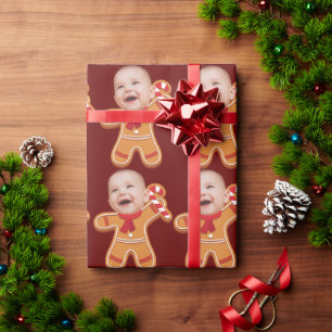 Funny Custom Face Foto Gingerbrett Xmas Baby Geschenkpapier