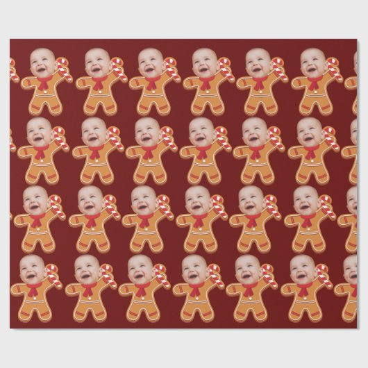 Funny Custom Face Foto Gingerbrett Xmas Baby Geschenkpapier (Flach)
