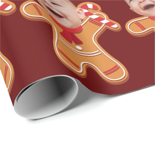 Funny Custom Face Foto Gingerbrett Xmas Baby Geschenkpapier (Rolleneckpunkt)