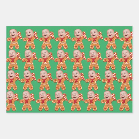 Funny Custom Face Foto Gingerbrett Xmas Baby Geschenkpapier Set (Vorderseite 3)