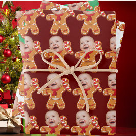 Funny Custom Face Foto Gingerbrett Xmas Baby Geschenkpapier Set