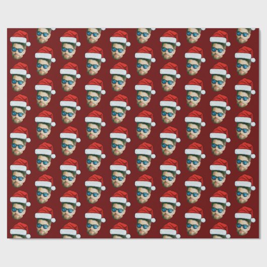 Funny Custom Face Foto Santa Claus Hat Weihnachten Geschenkpapier (Flach)