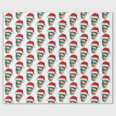 Funny Custom Face Foto Santa Claus Hat Weihnachten Geschenkpapier (Flach)