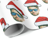 Funny Custom Face Foto Santa Claus Hat Weihnachten Geschenkpapier (Rolleneckpunkt)