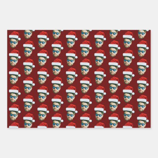 Funny Custom Face Foto Santa Claus Hat Weihnachten Geschenkpapier Set (Vorderseite 3)