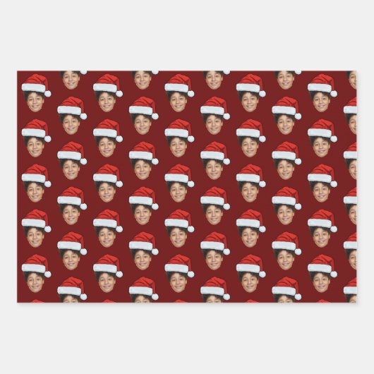 Funny Custom Face Foto Santa Claus Hat Weihnachten Geschenkpapier Set (Vorderseite 3)