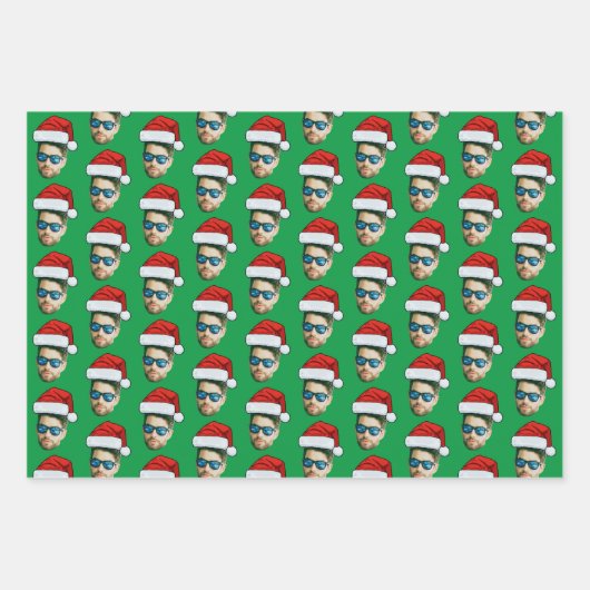 Funny Custom Face Foto Santa Claus Hat Weihnachten Geschenkpapier Set (Vorderseite 2)