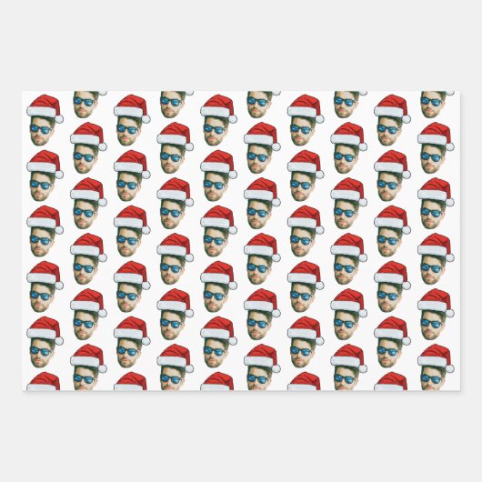 Funny Custom Face Foto Santa Claus Hat Weihnachten Geschenkpapier Set (Vorderseite)