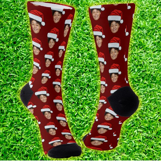 Funny Custom Face Foto Santa Claus Hat Weihnachten Socken