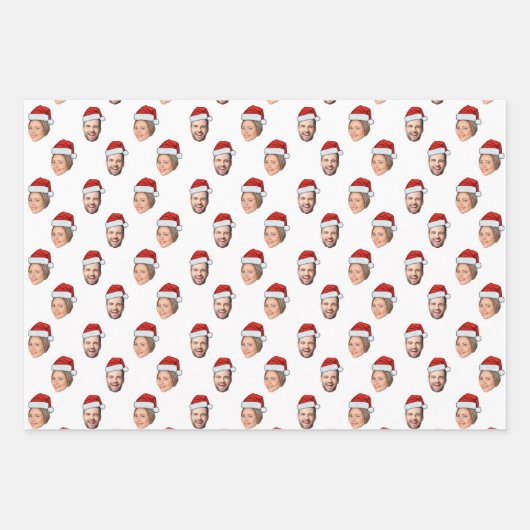 Funny Custom Face Foto Santa Head Geschenkpapier Set (Vorderseite 3)