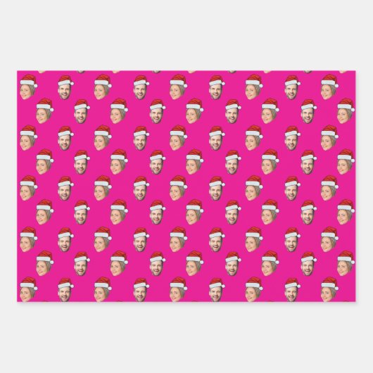 Funny Custom Face Foto Santa Head Geschenkpapier Set (Vorderseite)