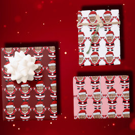 Funny Custom Face Foto Santa Head Trump Pink Geschenkpapier Set