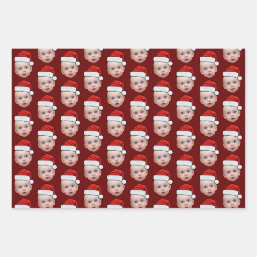 Funny Custom Face Foto Weihnachten Weihnachten Wei Geschenkpapier Set (Vorderseite 3)