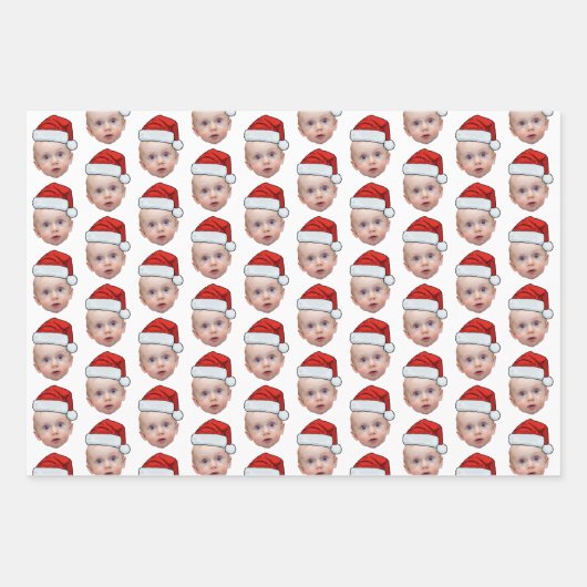 Funny Custom Face Foto Weihnachten Weihnachten Wei Geschenkpapier Set (Vorderseite)