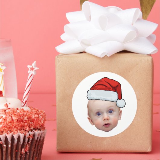 Funny Custom Face Foto Weihnachten Weihnachten Wei Runder Aufkleber (Party)