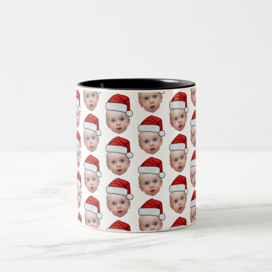 Funny Custom Face Foto Weihnachten Weihnachten Wei Zweifarbige Tasse (Mittel)