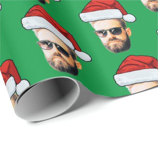 Funny Custom Face Foto Weihnachtsmannmütze Weihnac Geschenkpapier (Rolleneckpunkt)