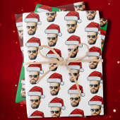 Funny Custom Face Foto Weihnachtsmannmütze Weihnac Geschenkpapier Set