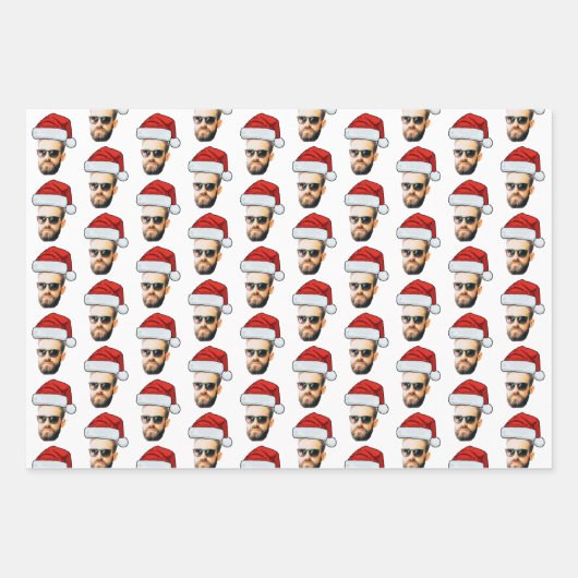 Funny Custom Face Foto Weihnachtsmannmütze Weihnac Geschenkpapier Set (Vorderseite)