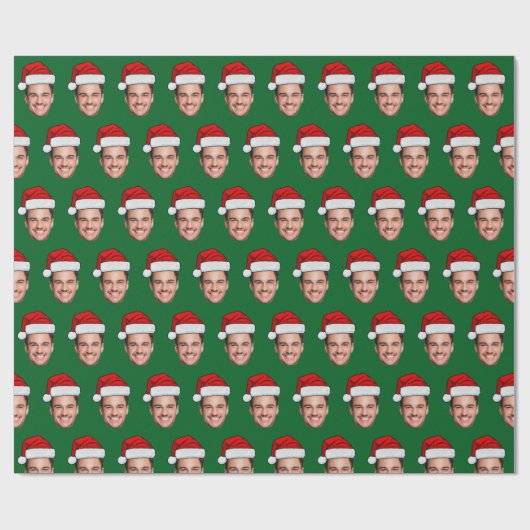 Funny Custom Face Holiday Gift Santa Hat Geschenkpapier (Flach)