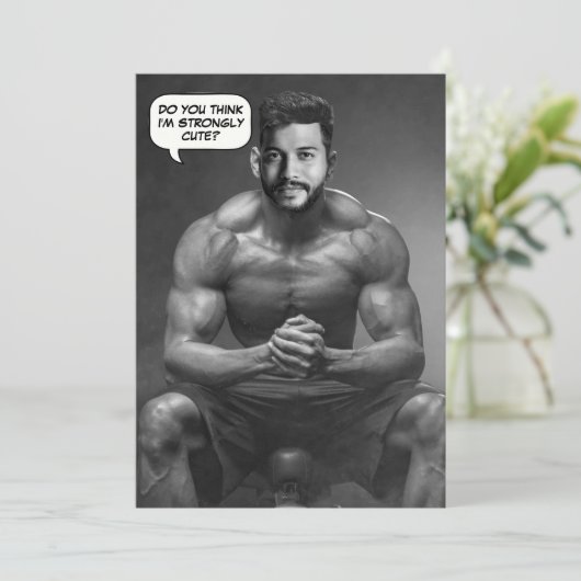 Funny custom face in hole body builder Foto Einladung (Stehend Vorderseite)