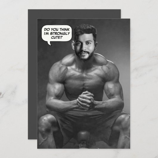 Funny custom face in hole body builder Foto Einladung (Vorne/Hinten)