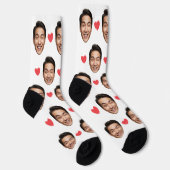 Funny Custom Face mit Red Hearts on White Socken (Rechts)