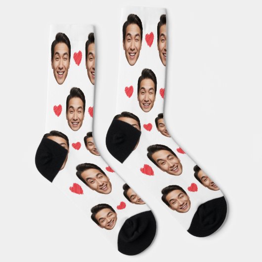 Funny Custom Face mit Red Hearts on White Socken (Rechts)